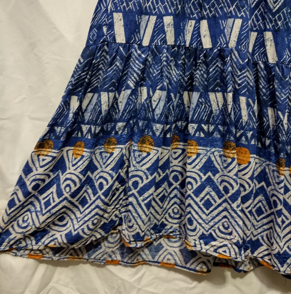 Knox Rose Puff Short Sleeve Tiered Dress Blue Paisley Beach Prairie Size L - Picture 5 of 10